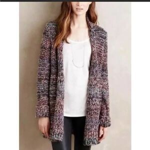 Anthropologie Moth Ella Purple and Gray Marled Chunky Knit Cardigan size M